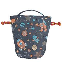 Rocketship Astronaut Space Seamless Pattern Drawstring Bucket Bag by Wegoenart