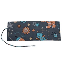 Rocketship Astronaut Space Seamless Pattern Roll Up Canvas Pencil Holder (s)