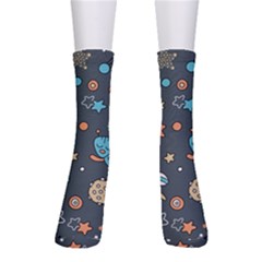 Rocketship Astronaut Space Seamless Pattern Crew Socks by Wegoenart