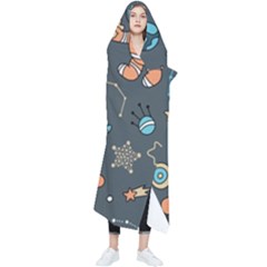 Rocketship Astronaut Space Seamless Pattern Wearable Blanket by Wegoenart