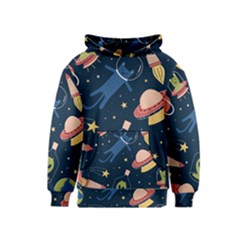 Seamless Pattern With Funny Alien Cat Galaxy Kids  Pullover Hoodie by Wegoenart