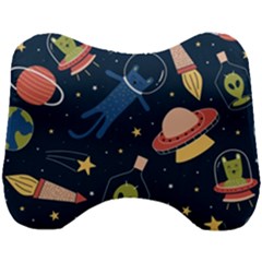 Seamless Pattern With Funny Alien Cat Galaxy Head Support Cushion by Wegoenart