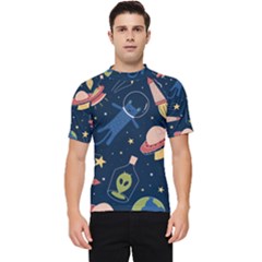 Seamless Pattern With Funny Alien Cat Galaxy Men s Short Sleeve Rash Guard by Wegoenart