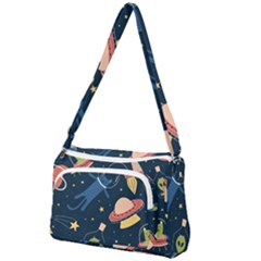 Seamless Pattern With Funny Alien Cat Galaxy Front Pocket Crossbody Bag by Wegoenart