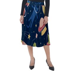 Seamless Pattern With Funny Alien Cat Galaxy Classic Velour Midi Skirt  by Wegoenart