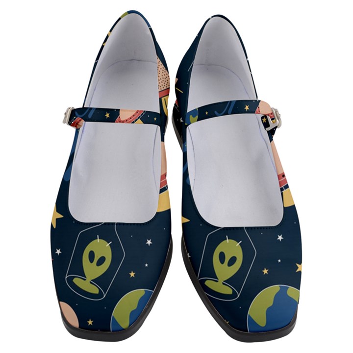 Seamless Pattern With Funny Alien Cat Galaxy Women s Mary Jane Shoes