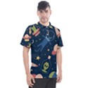 Seamless Pattern With Funny Alien Cat Galaxy Men s Polo Tee View1