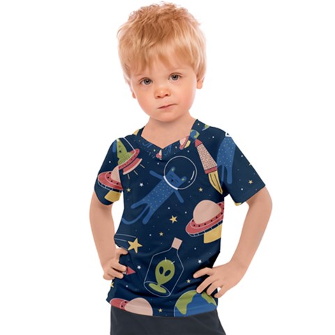 Seamless Pattern With Funny Alien Cat Galaxy Kids  Sports Tee by Wegoenart