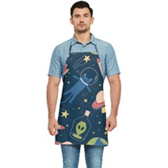 Seamless Pattern With Funny Alien Cat Galaxy Kitchen Apron by Wegoenart