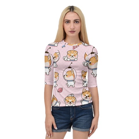 Set Kawaii Smile Japanese Dog Cartoon Quarter Sleeve Raglan Tee by Wegoenart