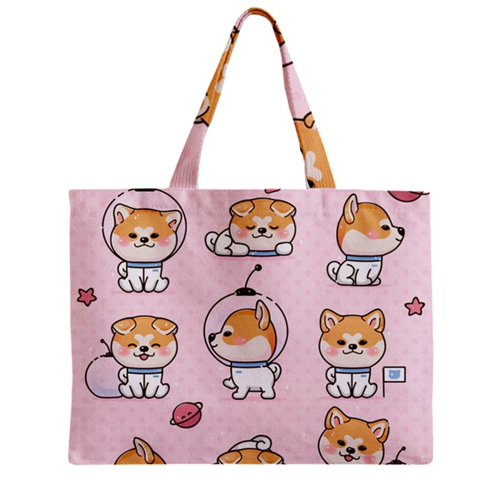 Set Kawaii Smile Japanese Dog Cartoon Zipper Mini Tote Bag