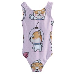 Set Kawaii Smile Japanese Dog Cartoon Kids  Cut-out Back One Piece Swimsuit by Wegoenart