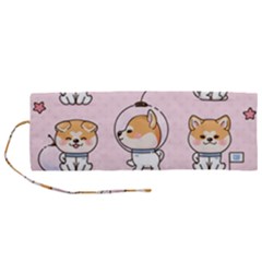 Set Kawaii Smile Japanese Dog Cartoon Roll Up Canvas Pencil Holder (m) by Wegoenart