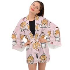 Set Kawaii Smile Japanese Dog Cartoon Long Sleeve Kimono by Wegoenart