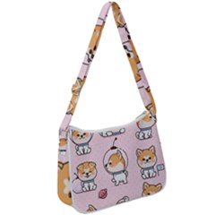 Set Kawaii Smile Japanese Dog Cartoon Zip Up Shoulder Bag by Wegoenart