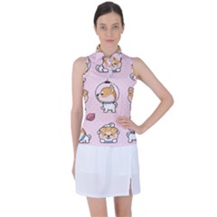 Set Kawaii Smile Japanese Dog Cartoon Women s Sleeveless Polo Tee by Wegoenart