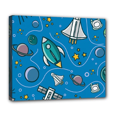 Rocket Ship Space Seamless Pattern Deluxe Canvas 24  X 20  (stretched) by Wegoenart