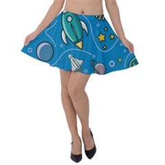 Rocket Ship Space Seamless Pattern Velvet Skater Skirt