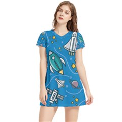 Rocket Ship Space Seamless Pattern Women s Sports Skirt by Wegoenart