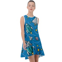 Rocket Ship Space Seamless Pattern Frill Swing Dress by Wegoenart