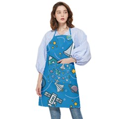 Rocket Ship Space Seamless Pattern Pocket Apron by Wegoenart