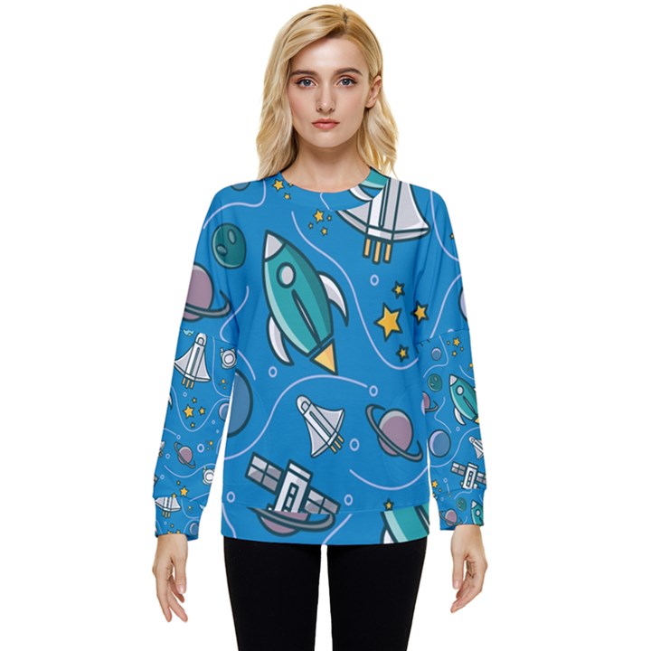 Rocket Ship Space Seamless Pattern Hidden Pocket Sweatshirt