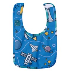 Rocket Ship Space Seamless Pattern Baby Bib by Wegoenart