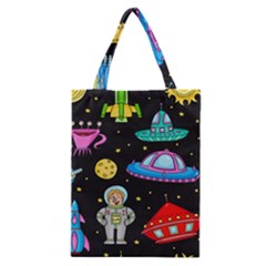 Seamless Pattern With Space Object Ufo Rocket Alien Hand Drawn Element Space Classic Tote Bag by Wegoenart