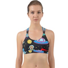 Seamless Pattern With Space Object Ufo Rocket Alien Hand Drawn Element Space Back Web Sports Bra by Wegoenart