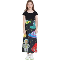 Seamless Pattern With Space Object Ufo Rocket Alien Hand Drawn Element Space Kids  Flared Maxi Skirt by Wegoenart