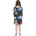 Seamless Pattern With Space Object Ufo Rocket Alien Hand Drawn Element Space Kids  Quarter Sleeve Skater Dress View2