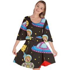 Seamless Pattern With Space Object Ufo Rocket Alien Hand Drawn Element Space Velour Kimono Dress