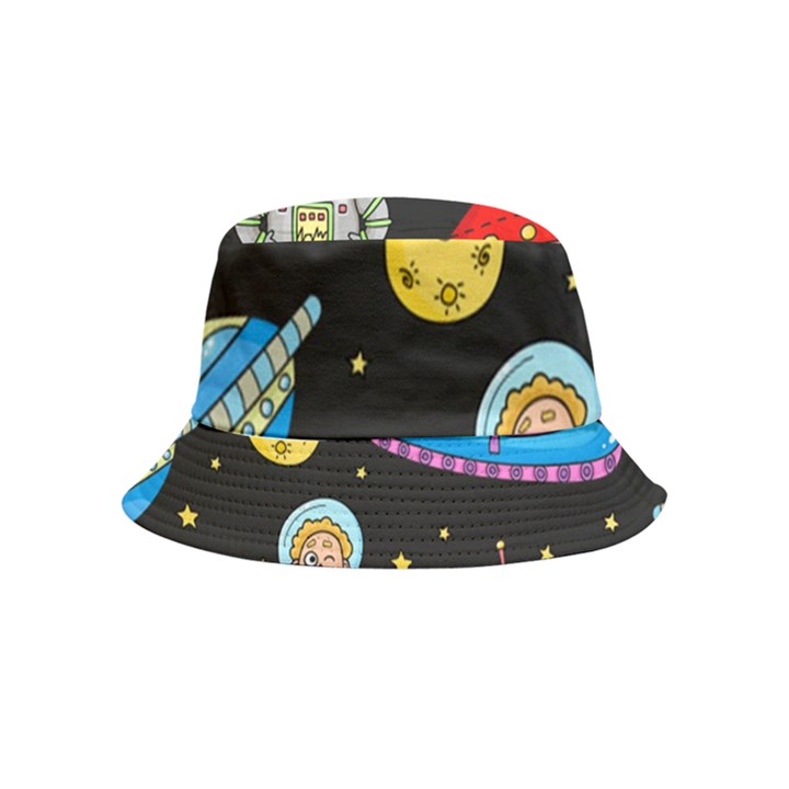 Seamless Pattern With Space Object Ufo Rocket Alien Hand Drawn Element Space Inside Out Bucket Hat (Kids)