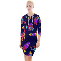 Space Pattern Quarter Sleeve Hood Bodycon Dress by Wegoenart