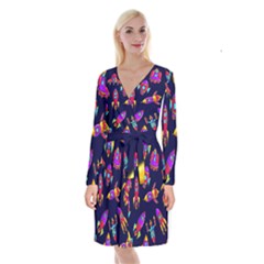 Space Pattern Long Sleeve Velvet Front Wrap Dress by Wegoenart