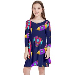 Space Pattern Kids  Quarter Sleeve Skater Dress by Wegoenart