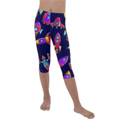 Space Pattern Kids  Lightweight Velour Capri Leggings  by Wegoenart