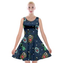 Monster Alien Pattern Seamless Background Velvet Skater Dress