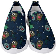 Monster Alien Pattern Seamless Background Kids  Slip On Sneakers by Wegoenart