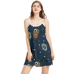 Monster Alien Pattern Seamless Background Summer Frill Dress by Wegoenart