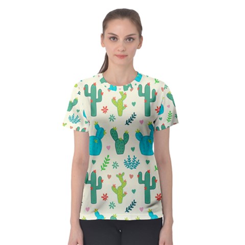 Cactus Succulent Floral Seamless Pattern Women s Sport Mesh Tee by Wegoenart