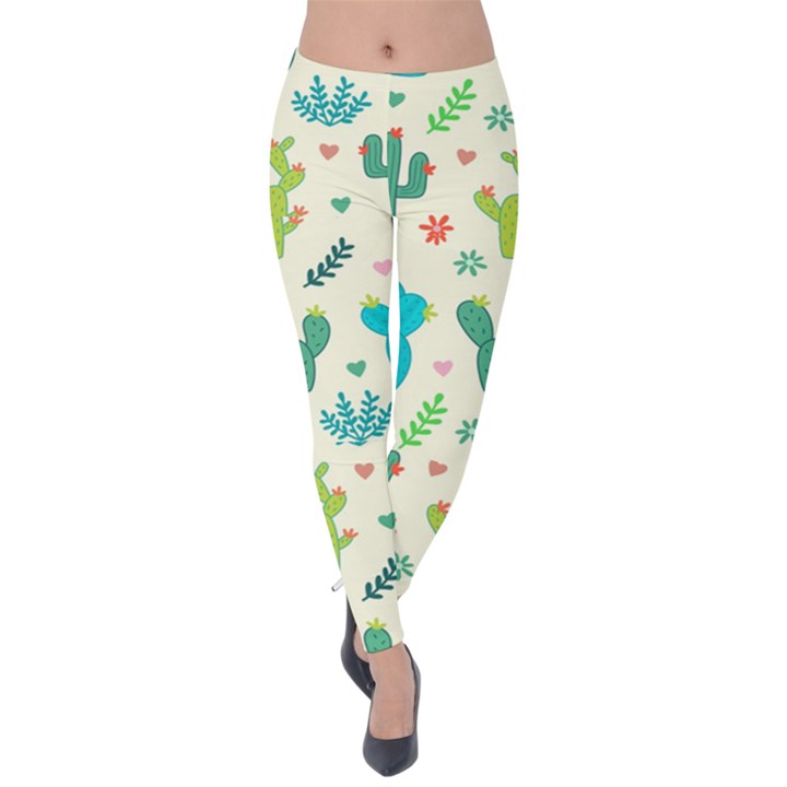 Cactus Succulent Floral Seamless Pattern Velvet Leggings