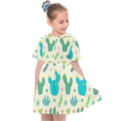 Cactus Succulent Floral Seamless Pattern Kids  Sailor Dress by Wegoenart