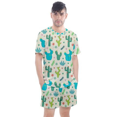 Cactus Succulent Floral Seamless Pattern Men s Mesh Tee And Shorts Set by Wegoenart