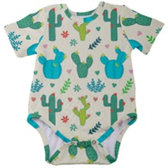 Cactus Succulent Floral Seamless Pattern Baby Short Sleeve Onesie Bodysuit by Wegoenart