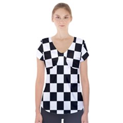 Chess Board Background Design Short Sleeve Front Detail Top by Wegoenart