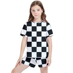 Chess Board Background Design Kids  Tee And Sports Shorts Set by Wegoenart