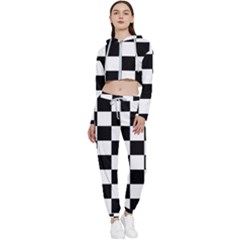 Chess Board Background Design Cropped Zip Up Lounge Set by Wegoenart