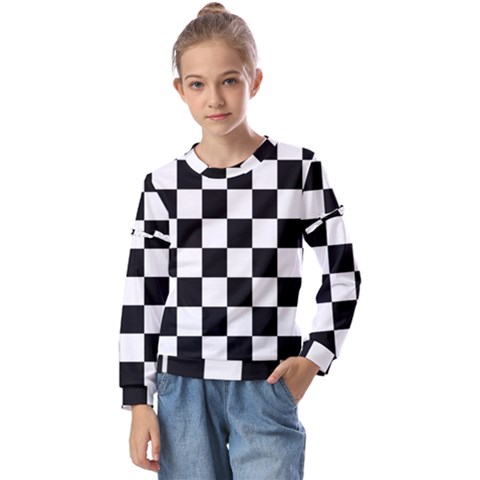 Chess Board Background Design Kids  Long Sleeve Tee With Frill  by Wegoenart