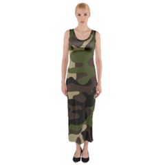 Texture-military-camouflage-repeats-seamless-army-green-hunting Fitted Maxi Dress by Wegoenart